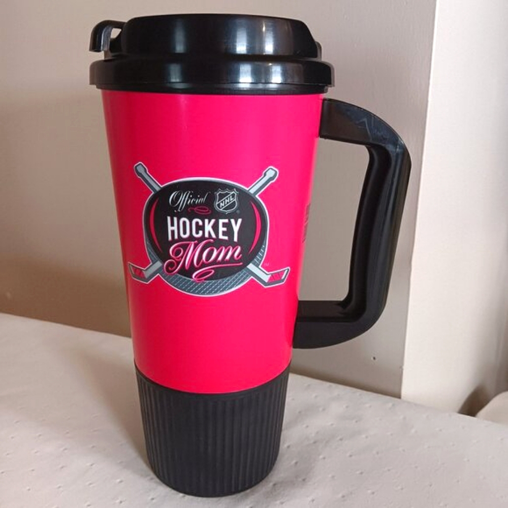 Hockey Mom Travel Mug 18 Oz Pink Black Gift